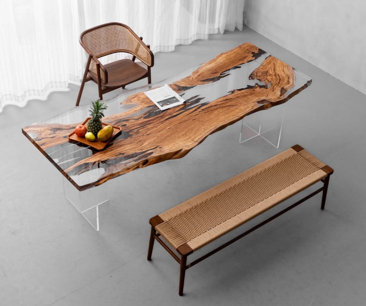 Wood Live Edge Epoxy Resin Dining or Coffee Table