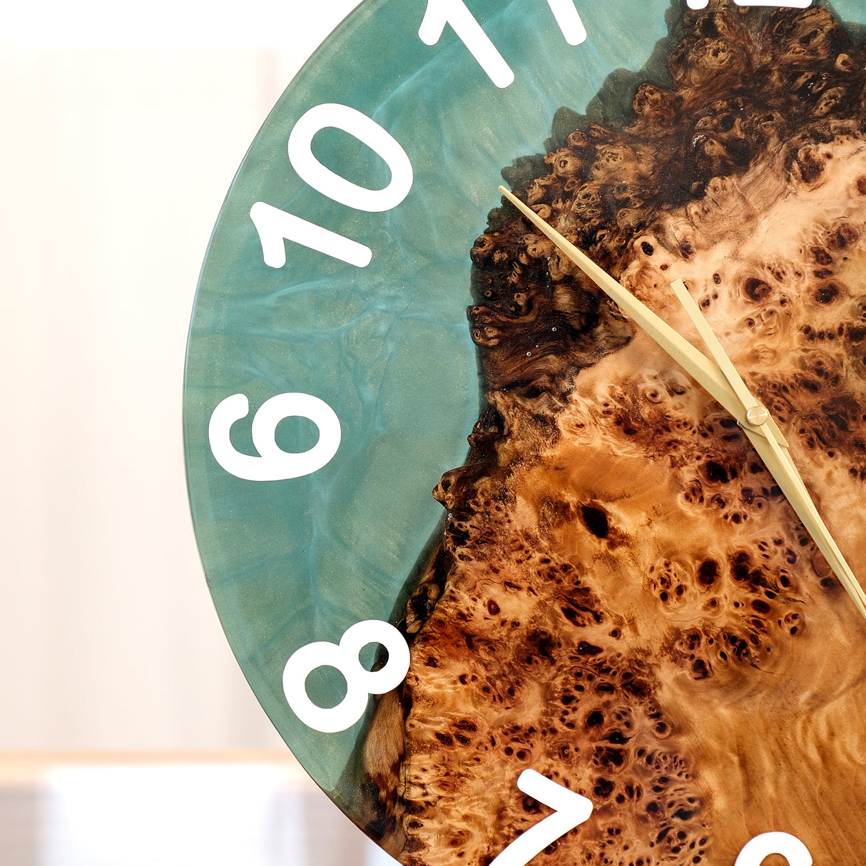 Elite Burl Wood Teal Epoxy Resin Wall Clock EWC-01 - 16''