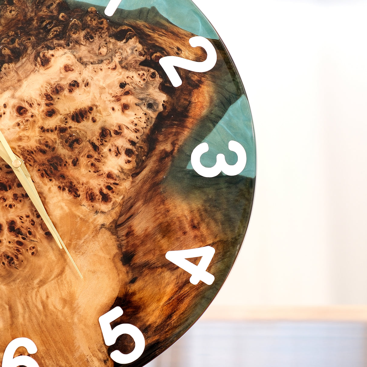 Elite Burl Wood Teal Epoxy Resin Wall Clock EWC-01 - 16''
