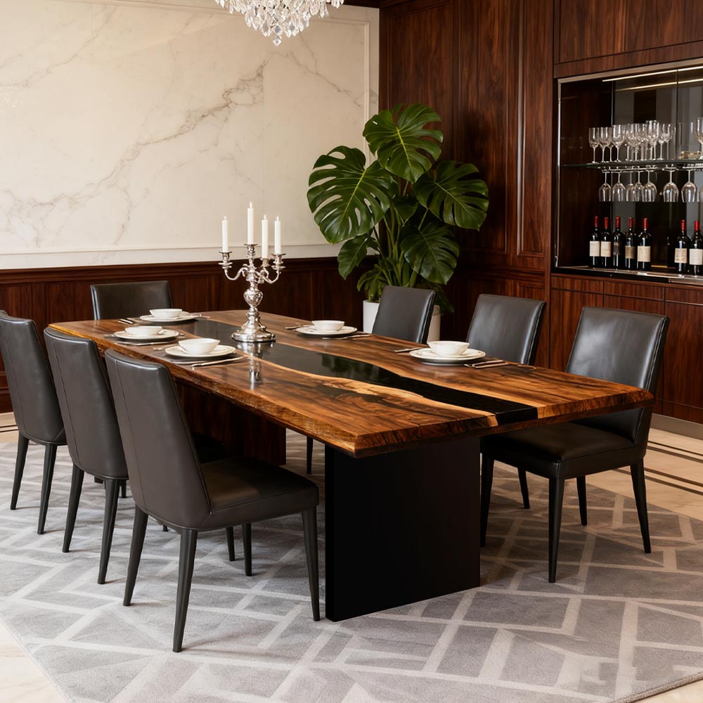 Elite Custom Retangular Black Walnut Wood Black Epoxy Dining & Conference Table ECT-01
