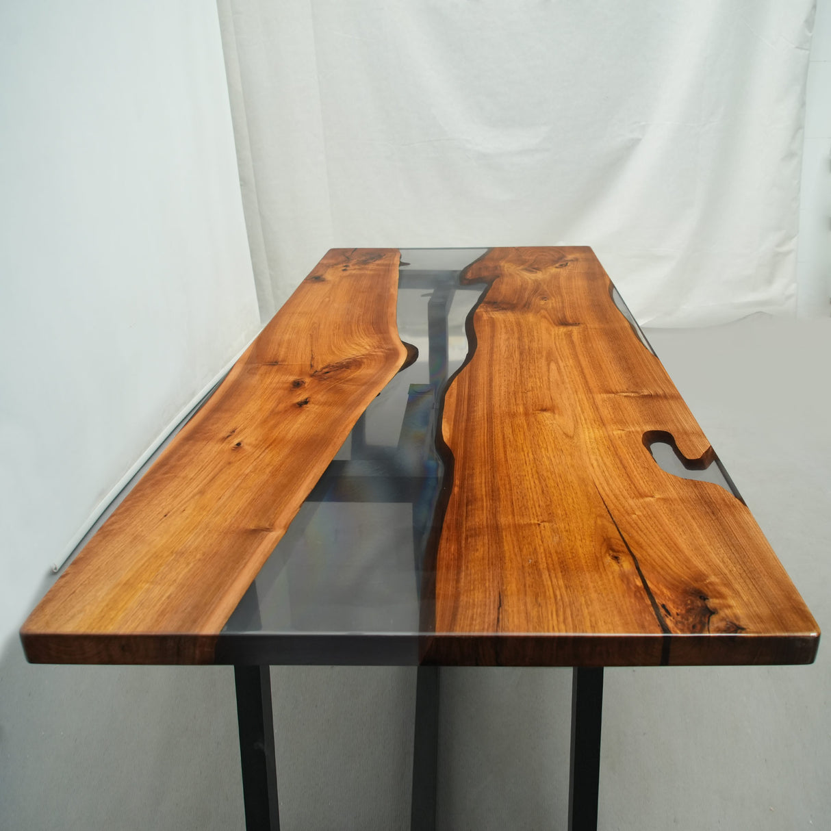In-Stock Black Walnut Translucent Black Epoxy Resin Table 36.2" × 72"