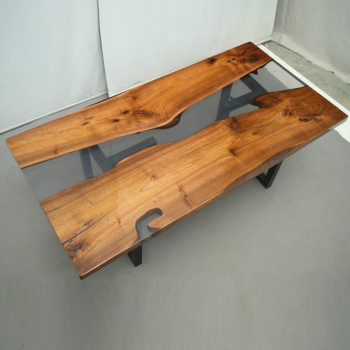 In-Stock Black Walnut Translucent Black Epoxy Resin Table 36.2" × 72"
