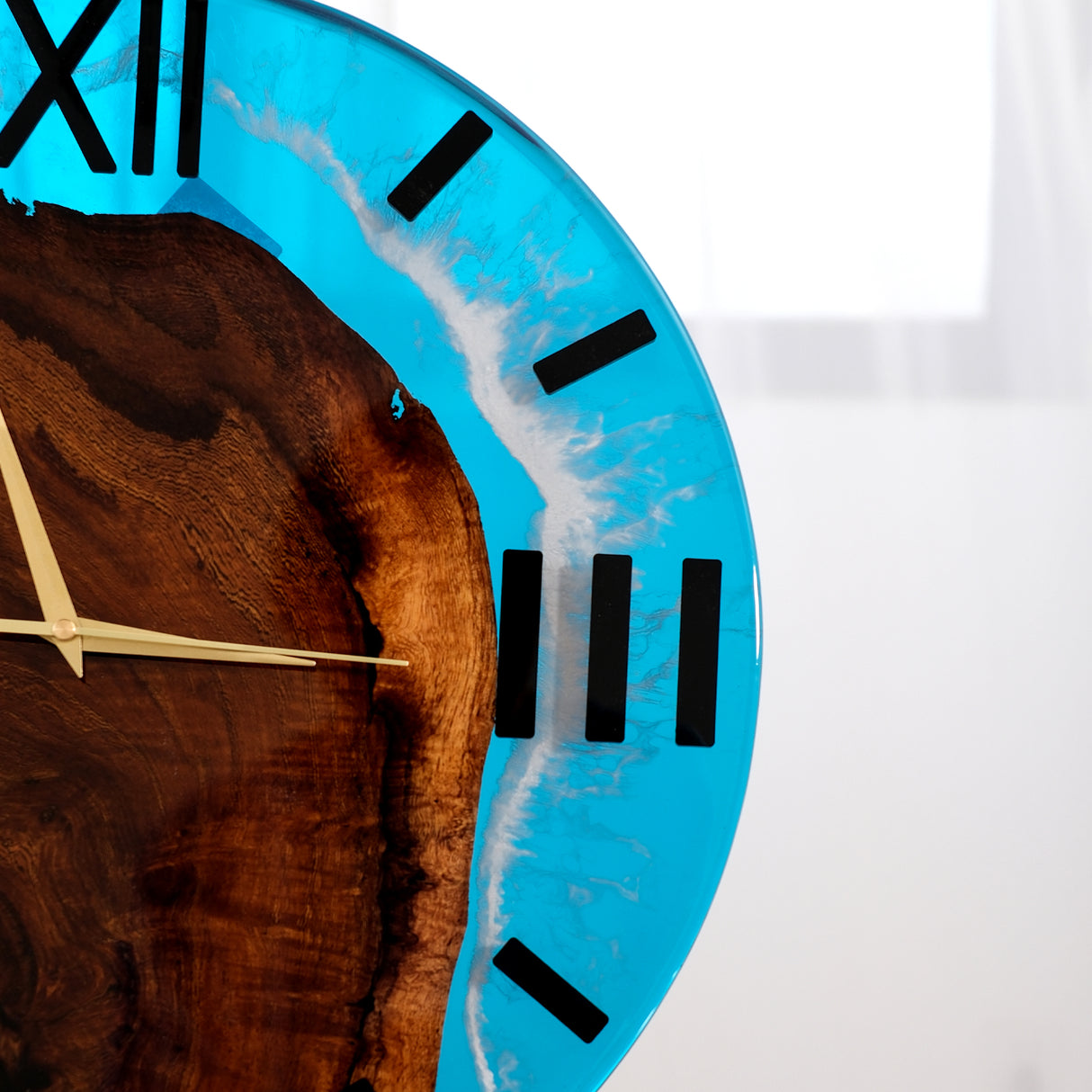 Elite Blue Ocean Wave Epoxy Resin & Black Walnut Wood Wall Clock  EWC-03 - 16''