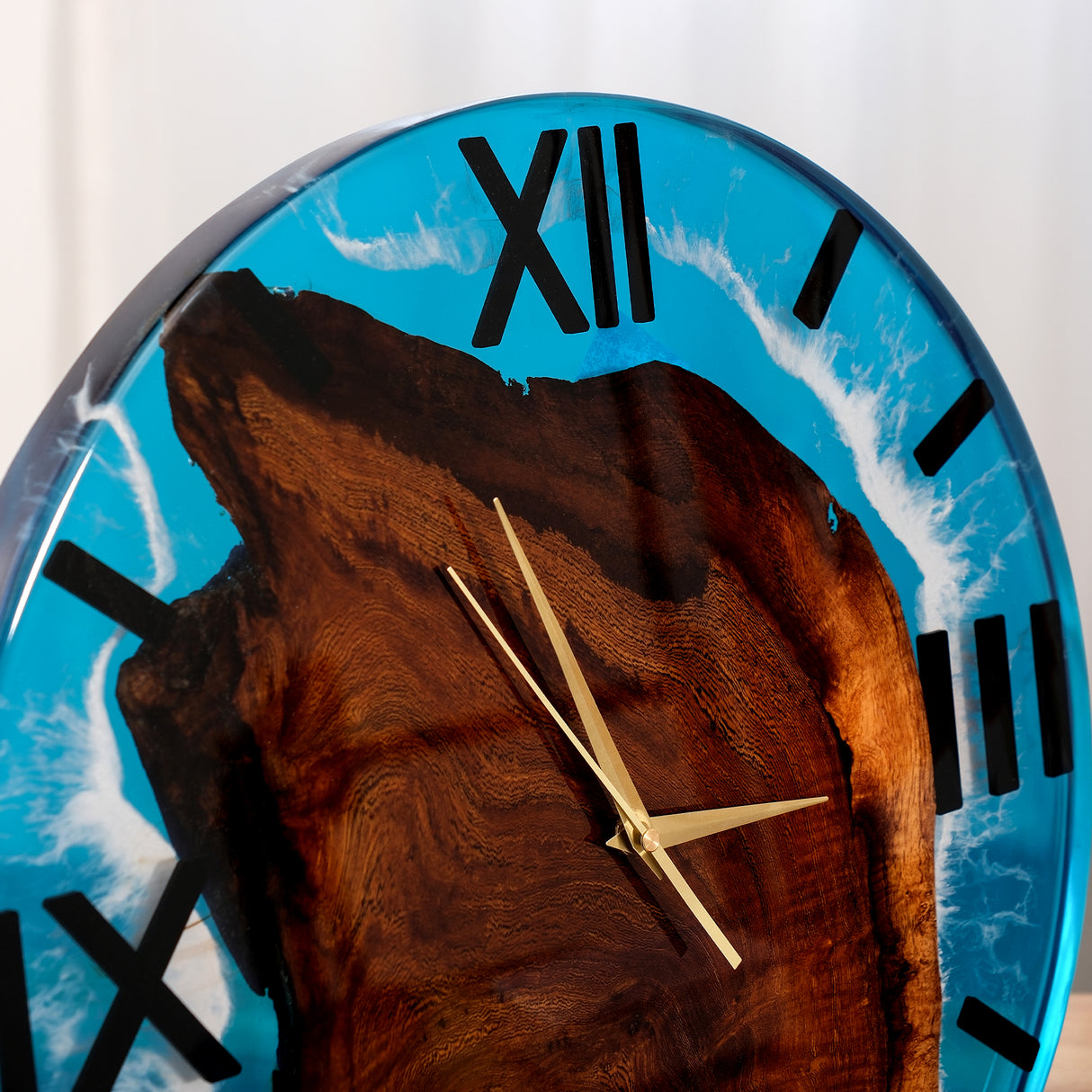 Elite Blue Ocean Wave Epoxy Resin & Black Walnut Wood Wall Clock  EWC-03 - 16''