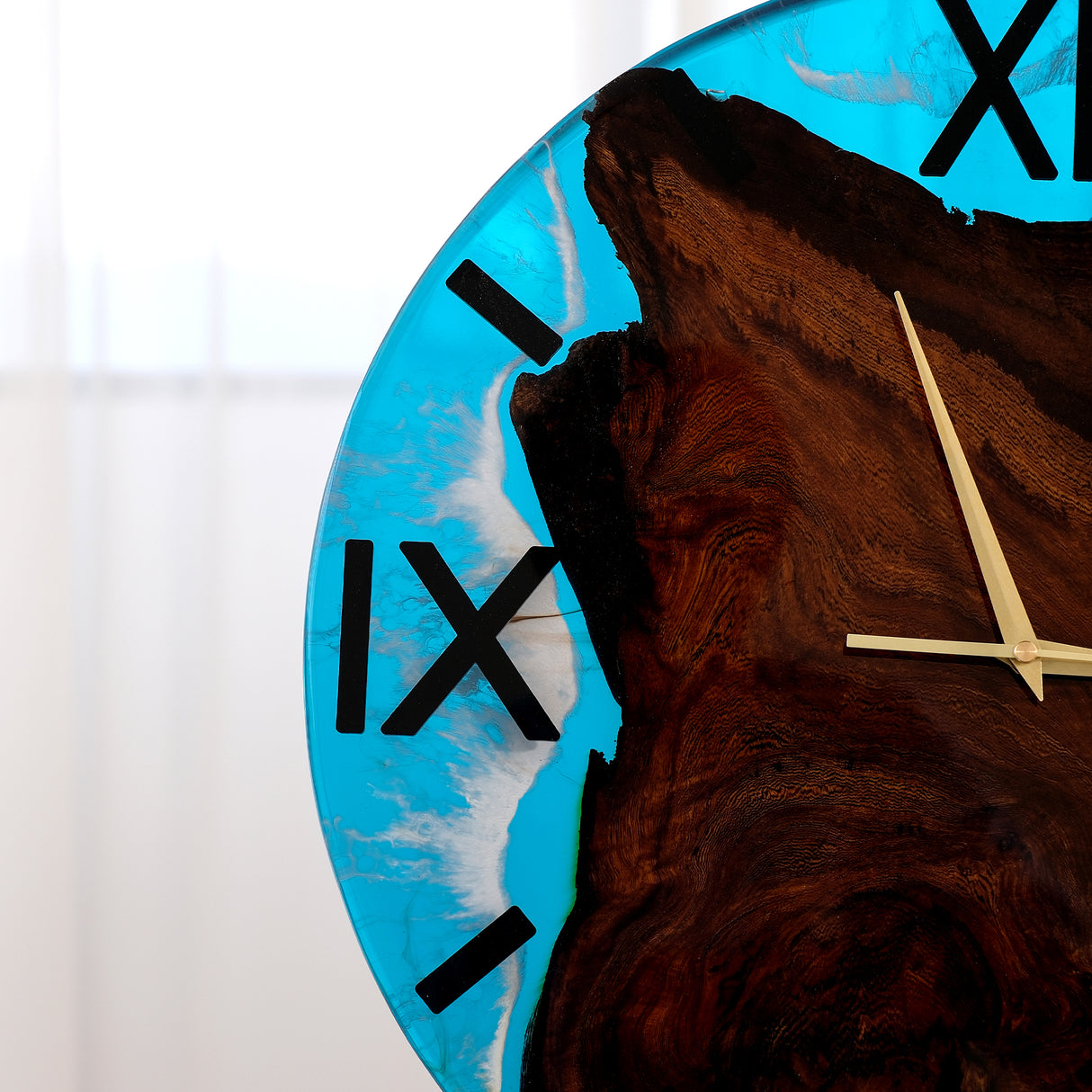 Elite Blue Ocean Wave Epoxy Resin & Black Walnut Wood Wall Clock  EWC-03 - 16''
