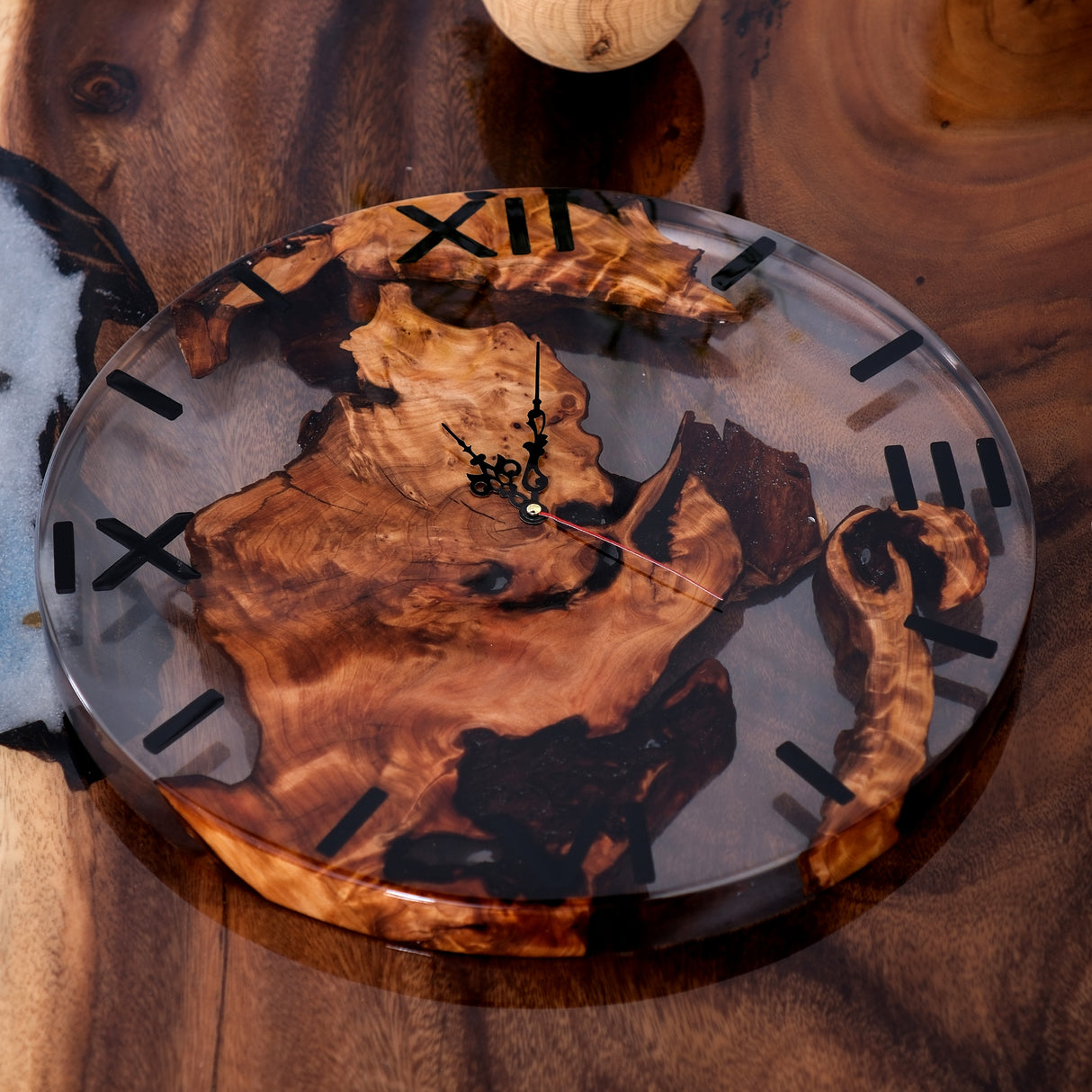 Elite Burl Black Walnut Wood Clear Epoxy Resin Wall Clock EWC-05 - 16''