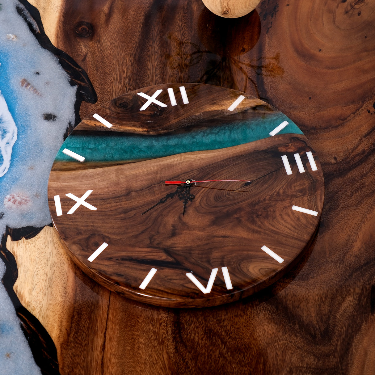 Elite Black Walnut Wood Green Epoxy Resin Wall Clock EWC-06 - 16''