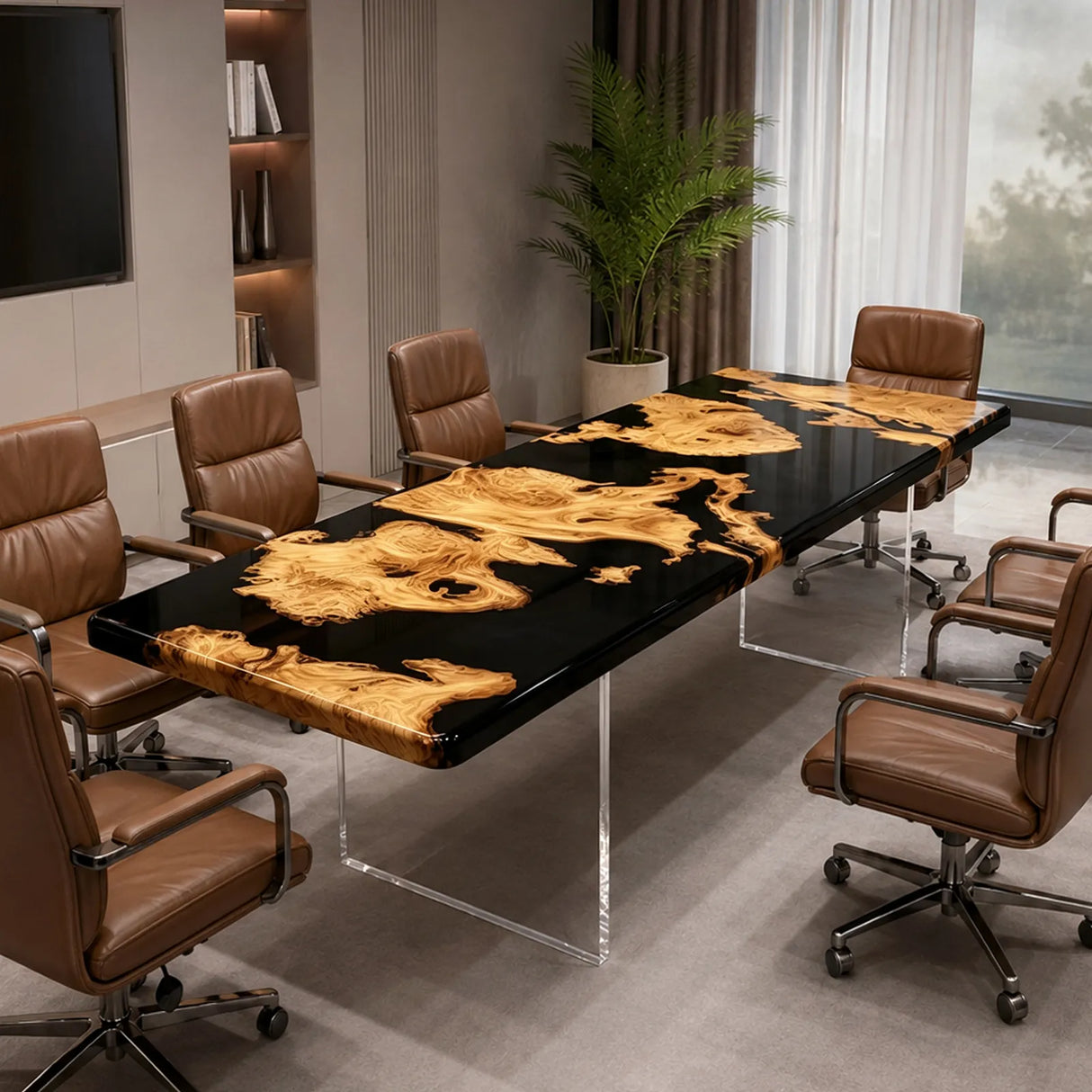 Custom Golden Camphor Black Epoxy Resin Conference Table | ECT-392