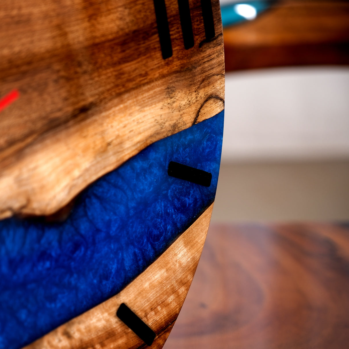 Elite Walnut Wood & Blue Epoxy Resin Decorative Wall Clock EWC-10 - 16''