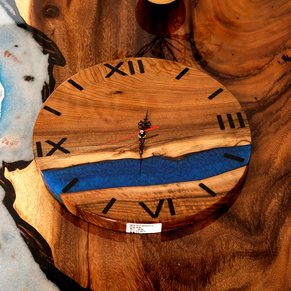 Elite Walnut Wood & Blue Epoxy Resin Decorative Wall Clock EWC-10 - 16''