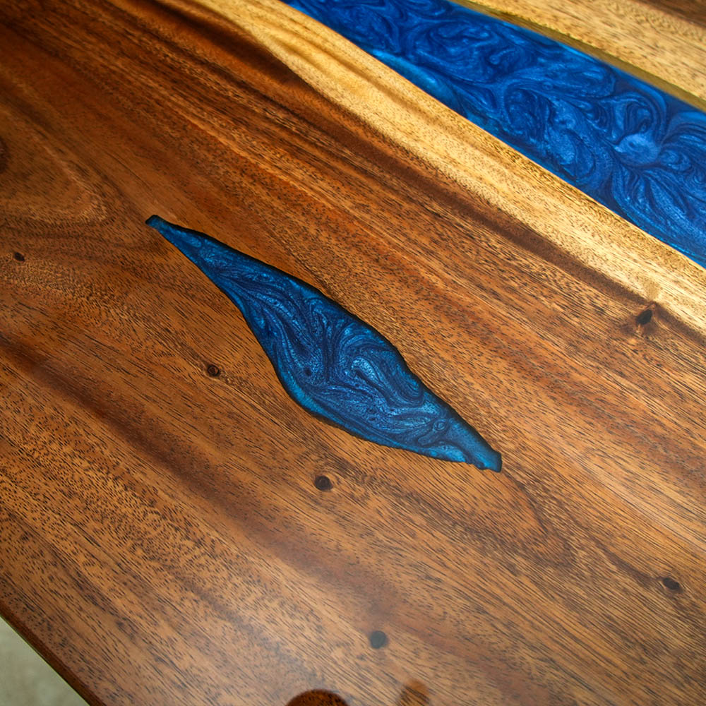 Elite Straight - Edge Walnut Dining Table with Irregular Blue Resin 72.05''L×36.22''W, EIT-35