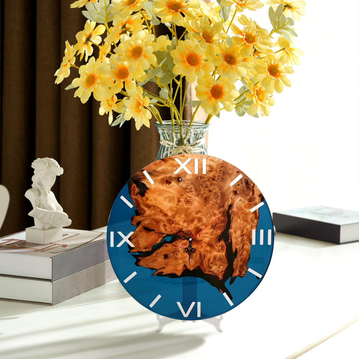 Elite Modern - Rustic Walnut Wall Clock with Blue Epoxy Resin EWC-11 - 16''