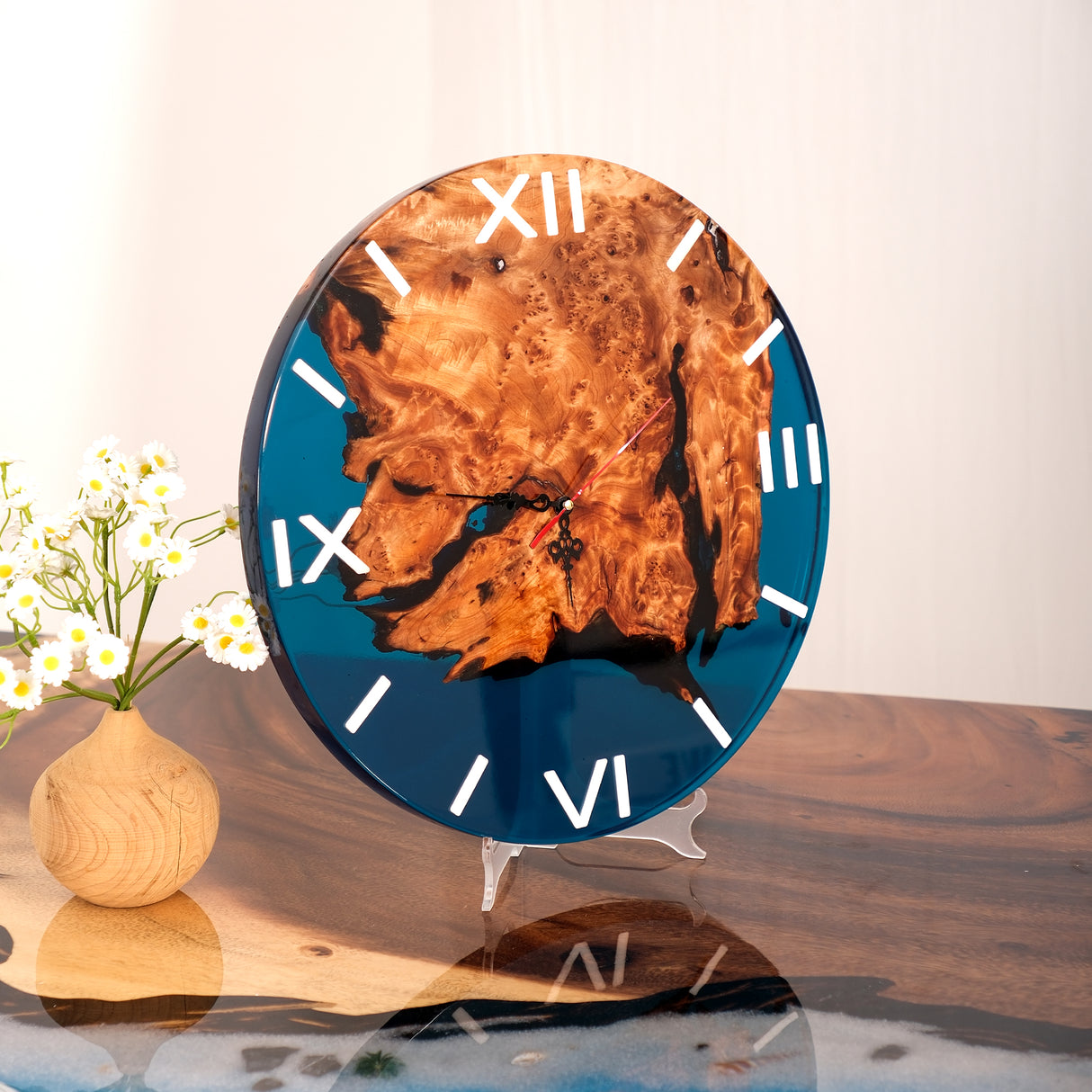 Elite Modern - Rustic Walnut Wall Clock with Blue Epoxy Resin EWC-11 - 16''