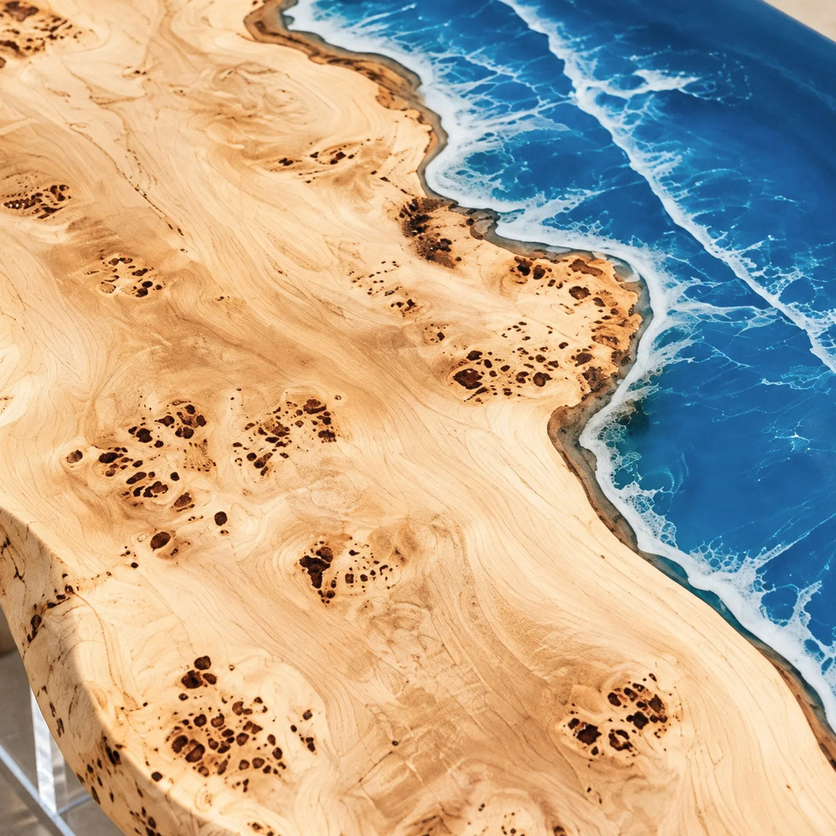 Custom Poplar Ocean Wave Epoxy Patio Dining Table | ECT-419