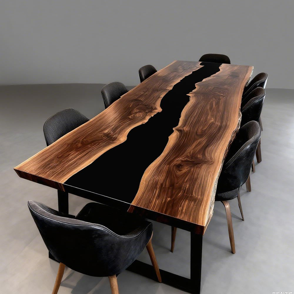 Elite Live - Edge Black Walnut Dining Table with Bold Black Resin Inlay ECT-240
