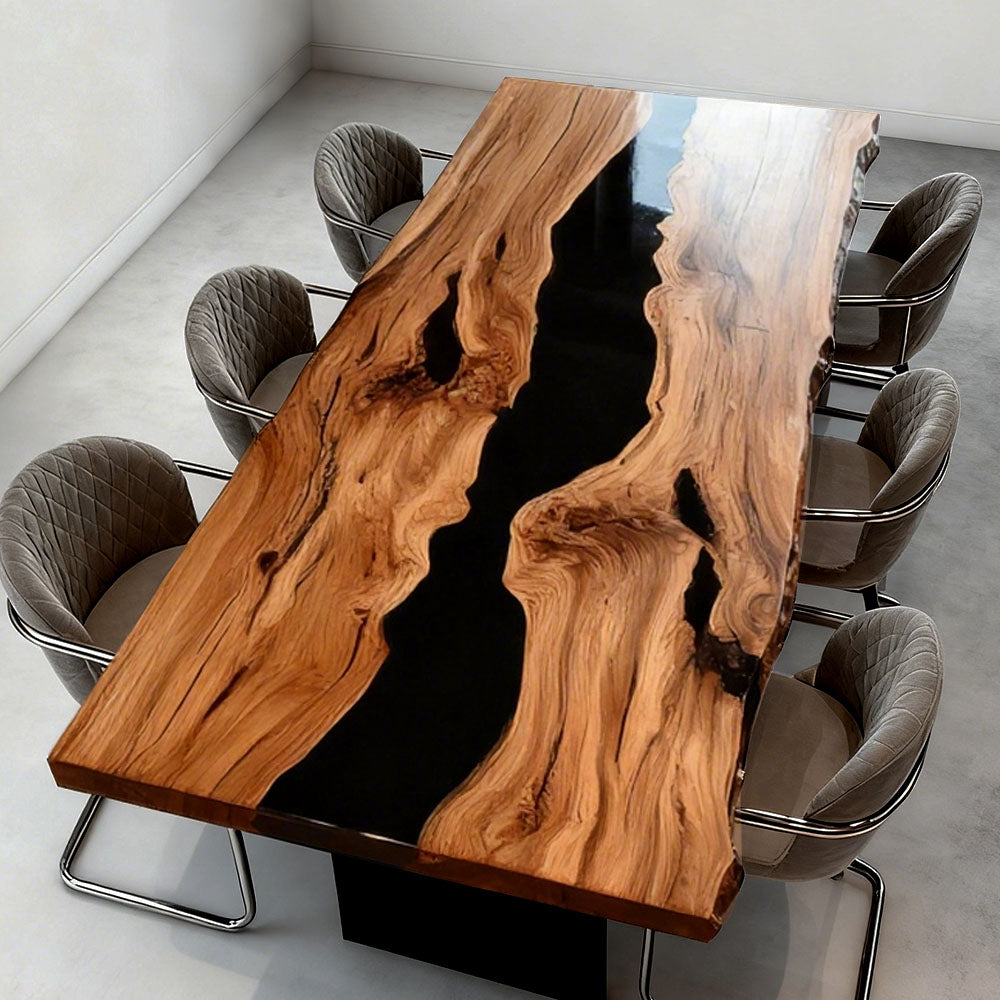 Elite Live - Edge Olive Wood Dining Table with Deep Blue Resin Inlay ECT-241