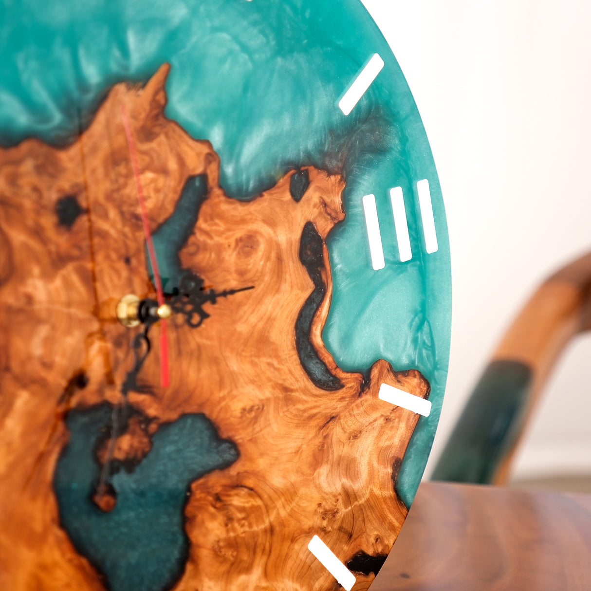 Elite Walnut Wood & Green Epoxy Resin Decorative Wall Clock EWC-16 - 16''