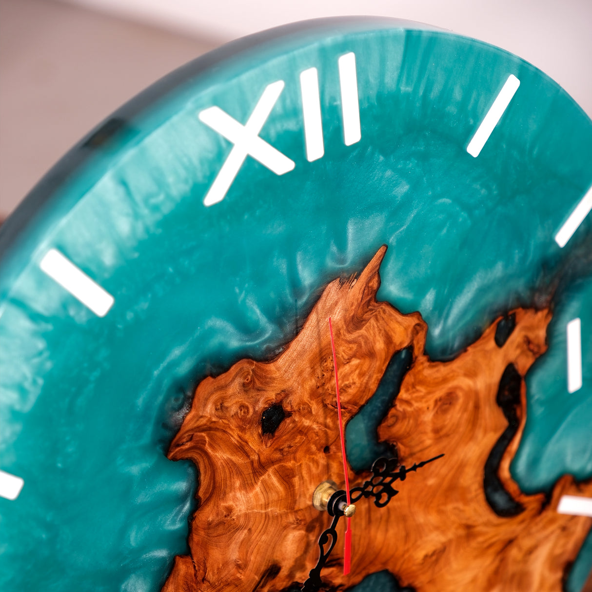 Elite Walnut Wood & Green Epoxy Resin Decorative Wall Clock EWC-16 - 16''