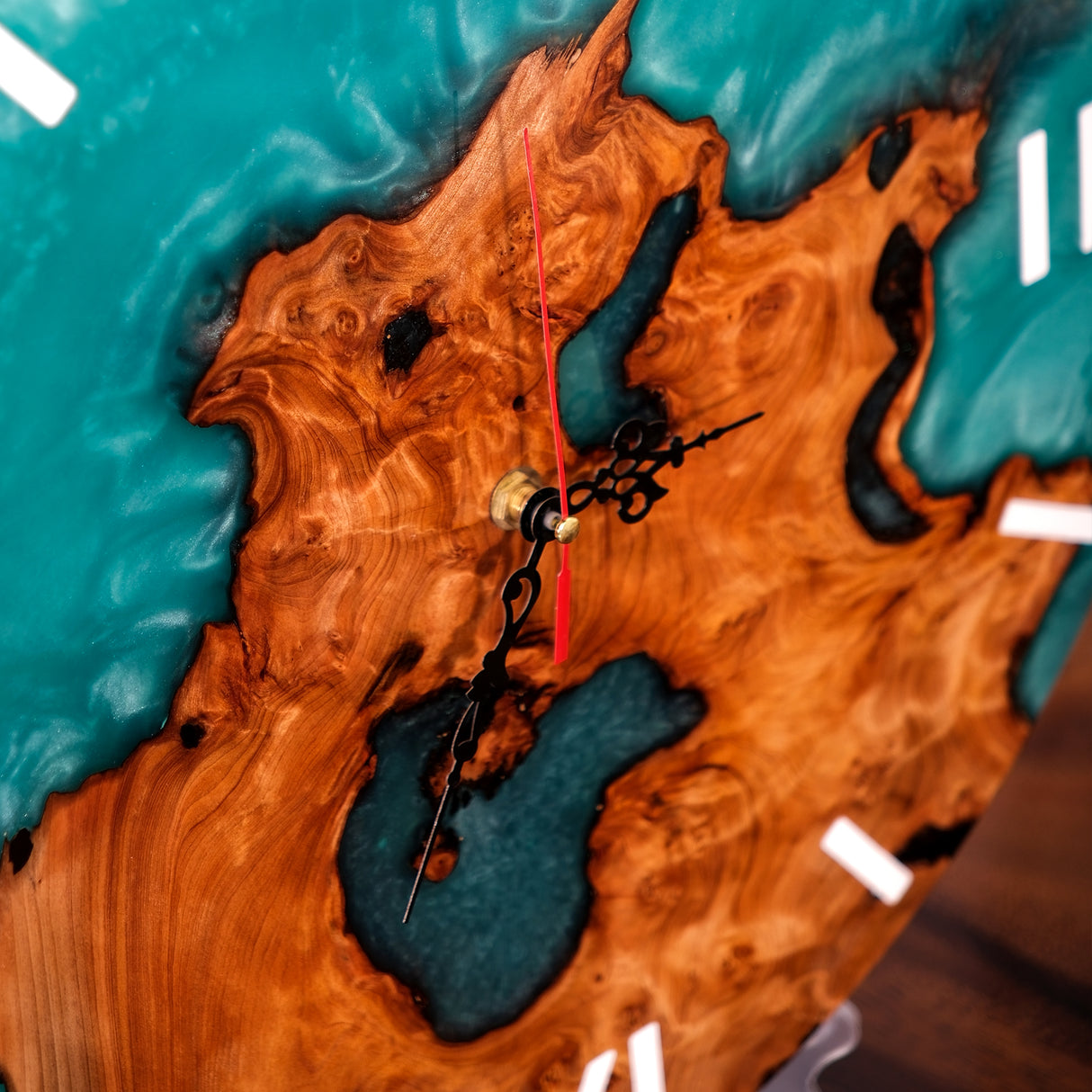 Elite Walnut Wood & Green Epoxy Resin Decorative Wall Clock EWC-16 - 16''