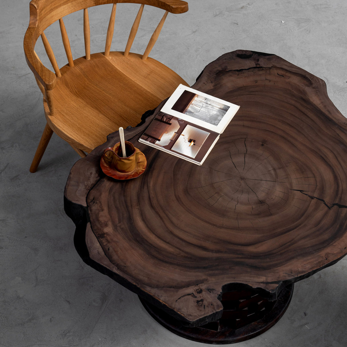 Elite Rustic Black Walnut Round Coffee Table with Live Edge EWT-31