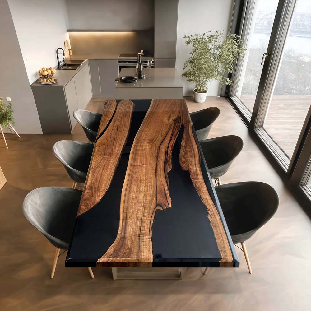 Elite Black Walnut & Black Resin Conference & Office & Dining Table ECT-204