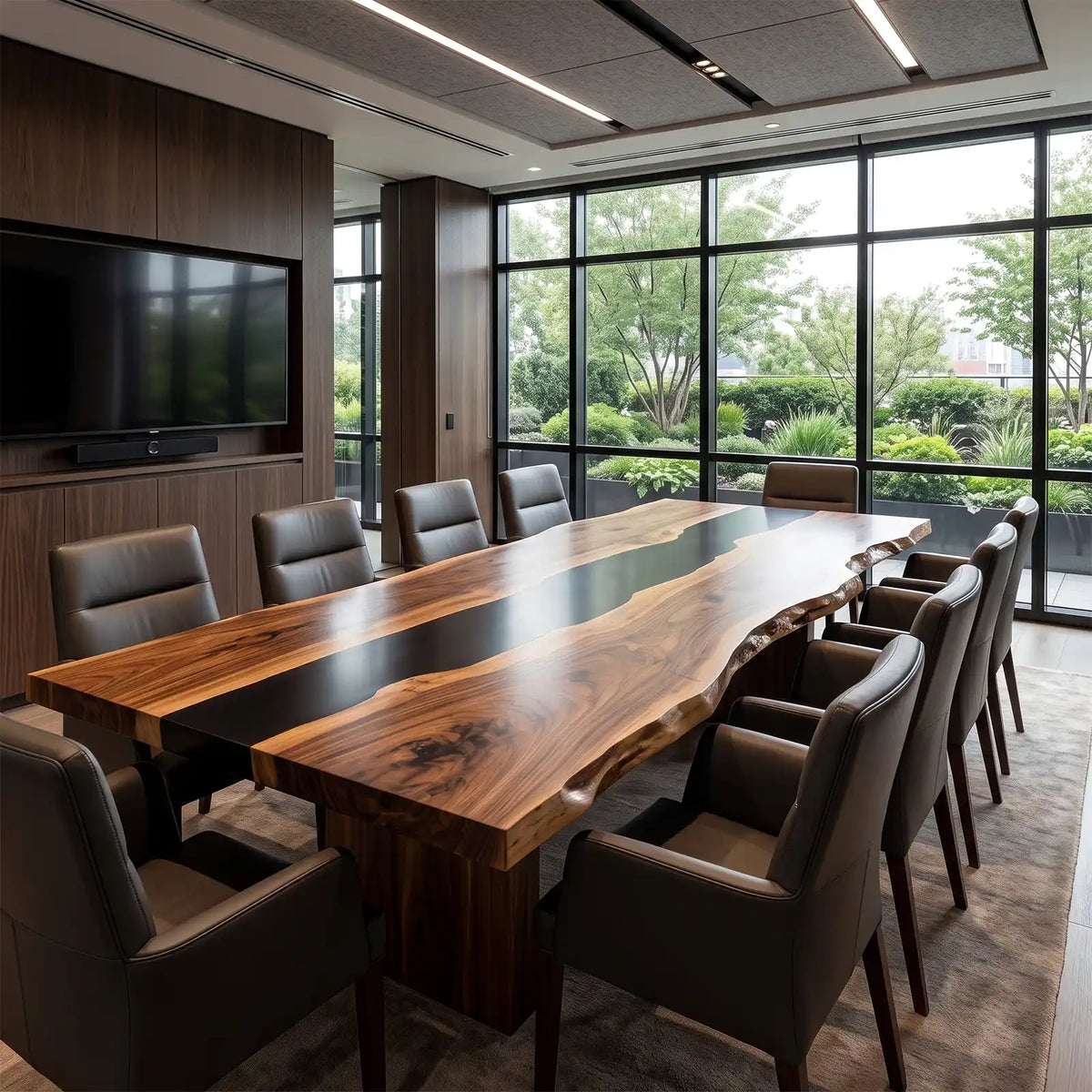 Custom Walnut Black Epoxy Live Edge Conference Table | ECT-423