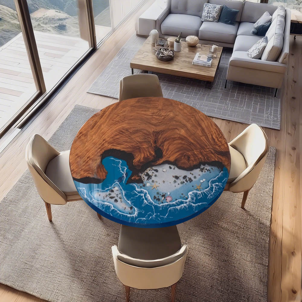 Elite 47.05" Diameter Round Walnut Table with Ocean - Resin Inlay EIT-40