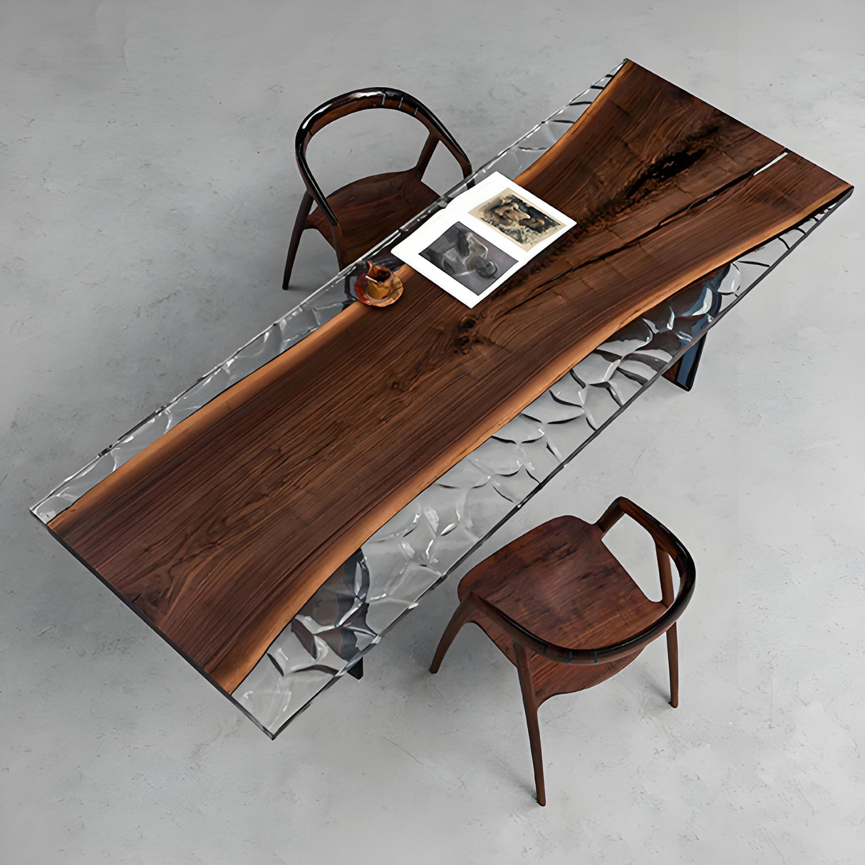 Elite Live - Edge Black Walnut Dining Table with Crystal Resin 100"L×35.82"W, EIT-01