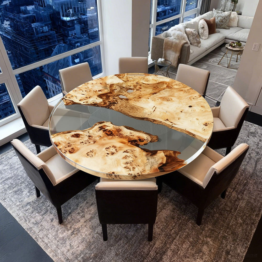 Elite 39.37" Diameter Round Poplar Table with Clear Resin Inlay EIT-41