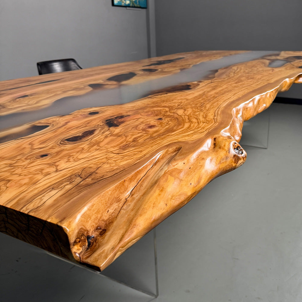 Elite Live Edge Resin Olive Wood Conference Table with Clear Resin ECT-75