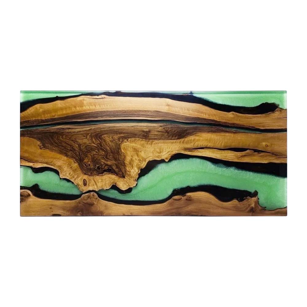 Elite Walnut Wood & Green - Black Resin River Dining Table ECT-197