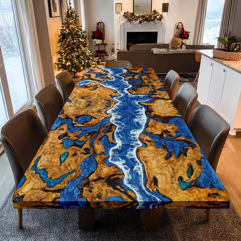 Elite Cunninghamia Wood with Blue & White Waves Epoxy Resin River Table ECT-186
