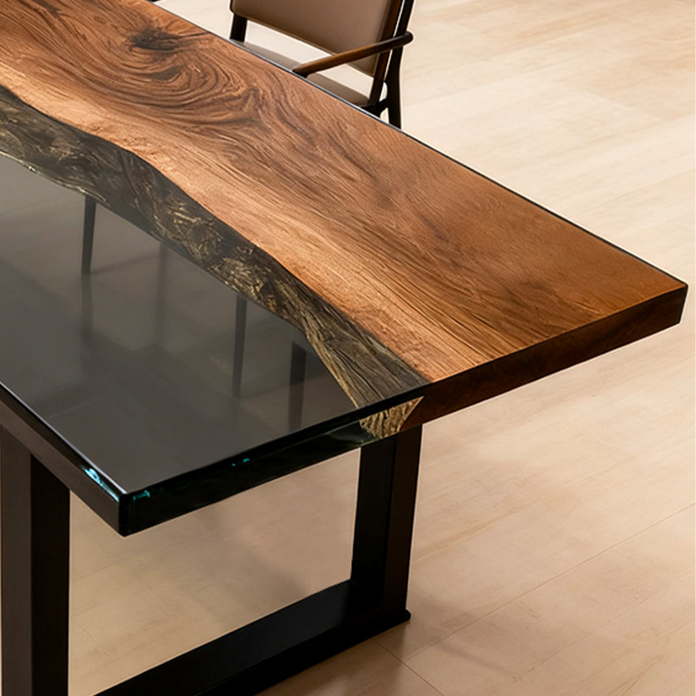 Elite Walnut Black Epoxy Rectangular Resin Dining Table – Elegant Luxury Statement Table ECT-265