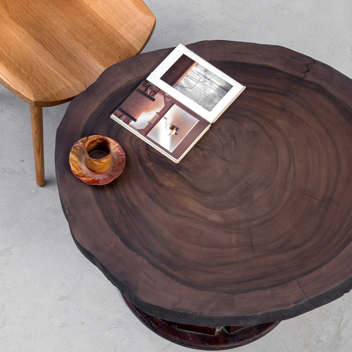 Elite Rustic Black Walnut Round Coffee Table with Live Edge EWT-02