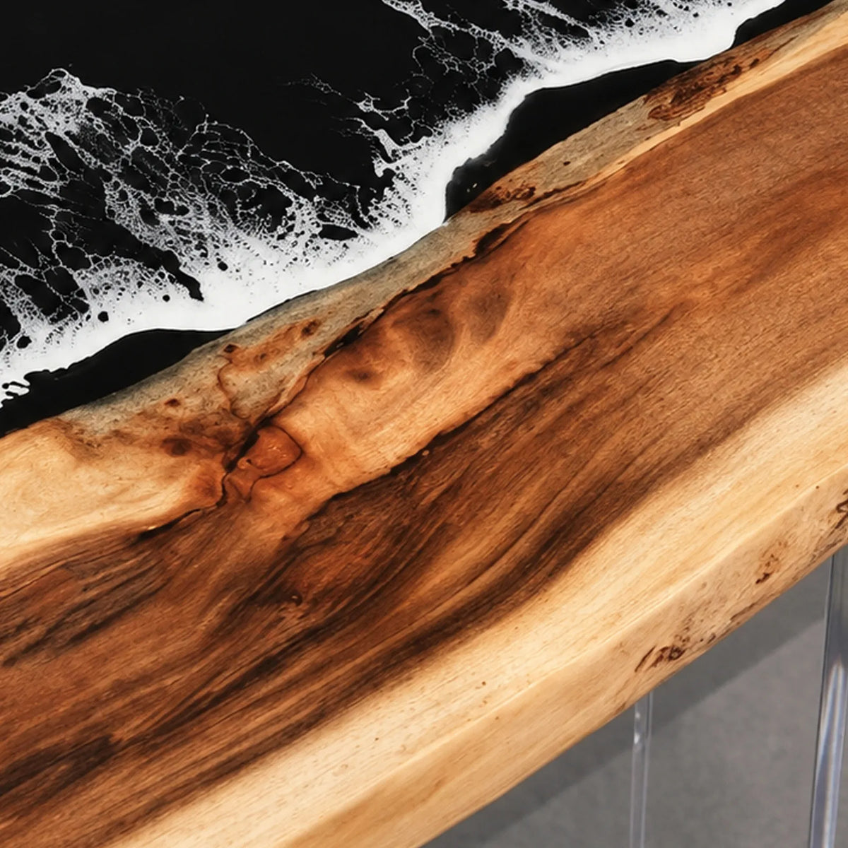 Custom Live Edge Walnut Black Ocean Wave Epoxy Conference Table | ECT-399