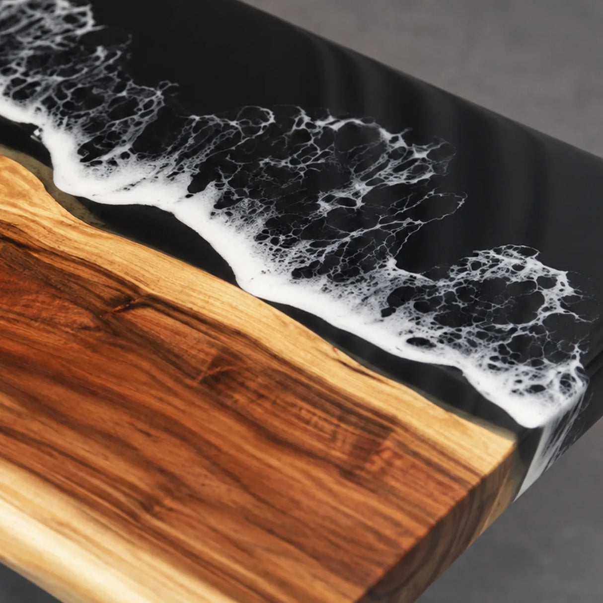 Custom Live Edge Walnut Black Ocean Wave Epoxy Conference Table | ECT-399