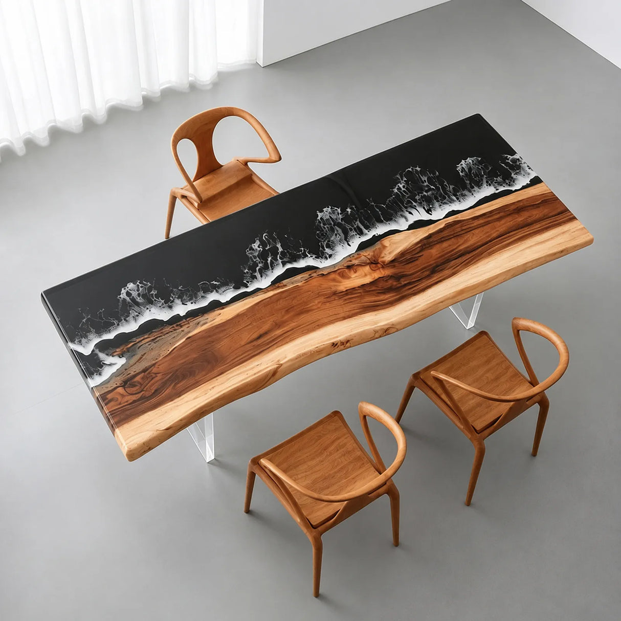 Custom Live Edge Walnut Black Ocean Wave Epoxy Conference Table | ECT-399