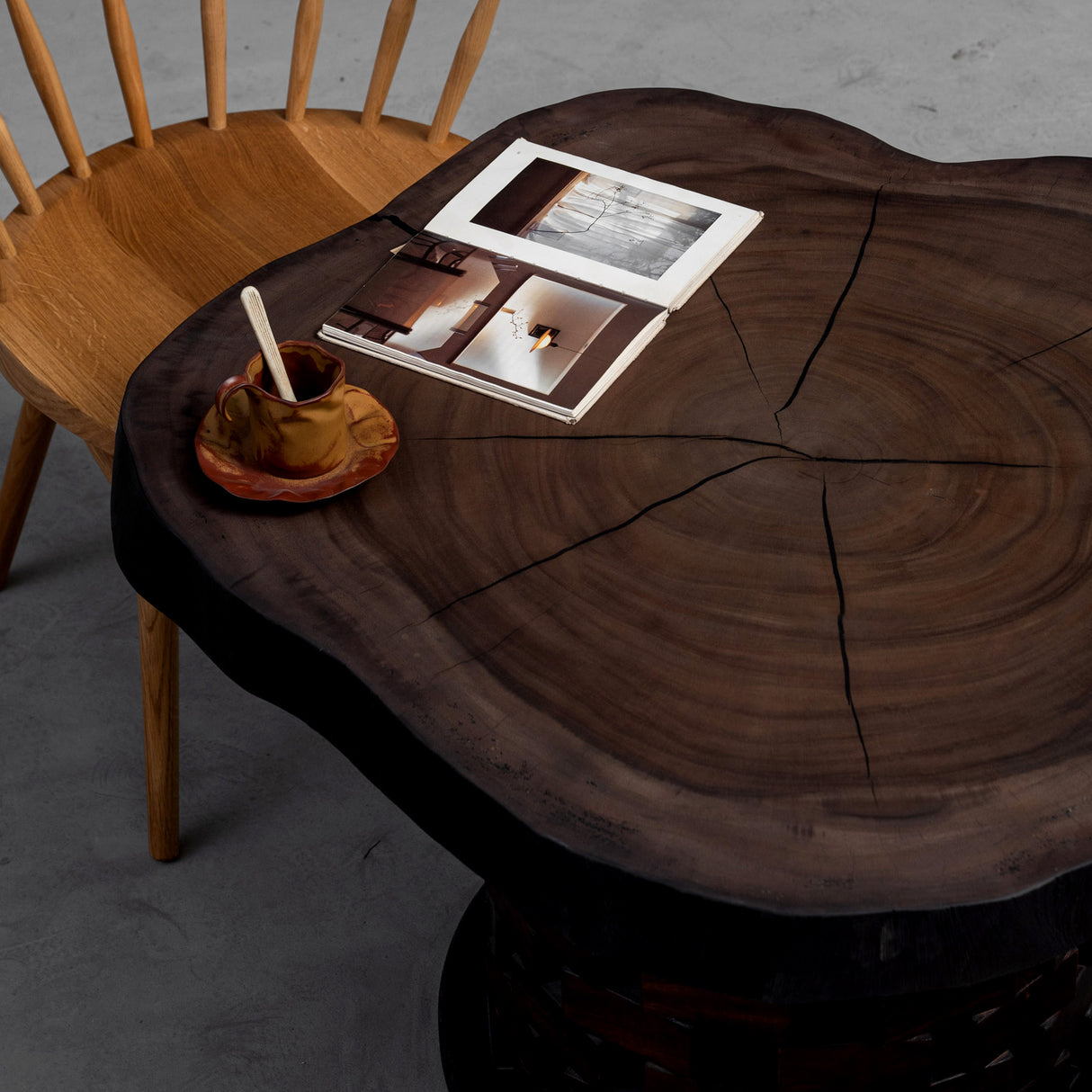 Elite Modern Black Walnut Round Coffee Table with Live Edge EWT-33