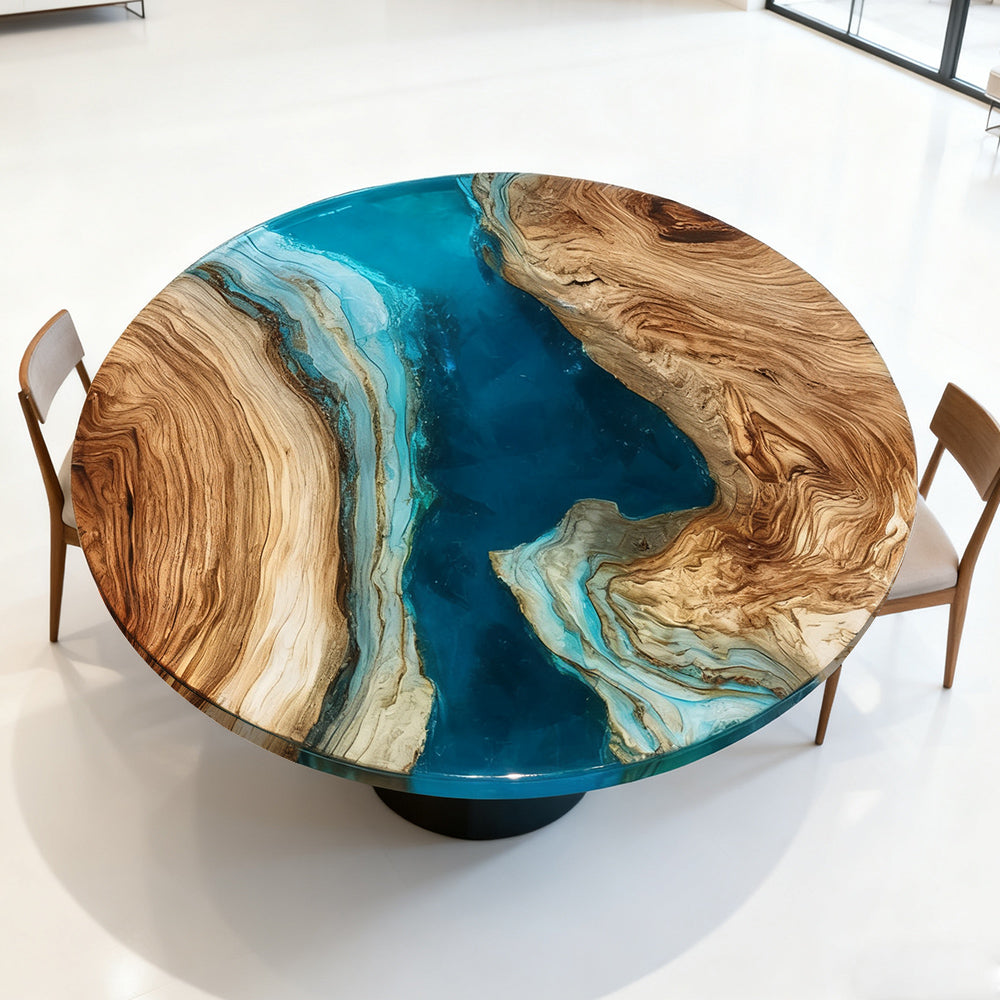Elite Walnut Blue Ocean Epoxy Round Dinner Table ECT-254