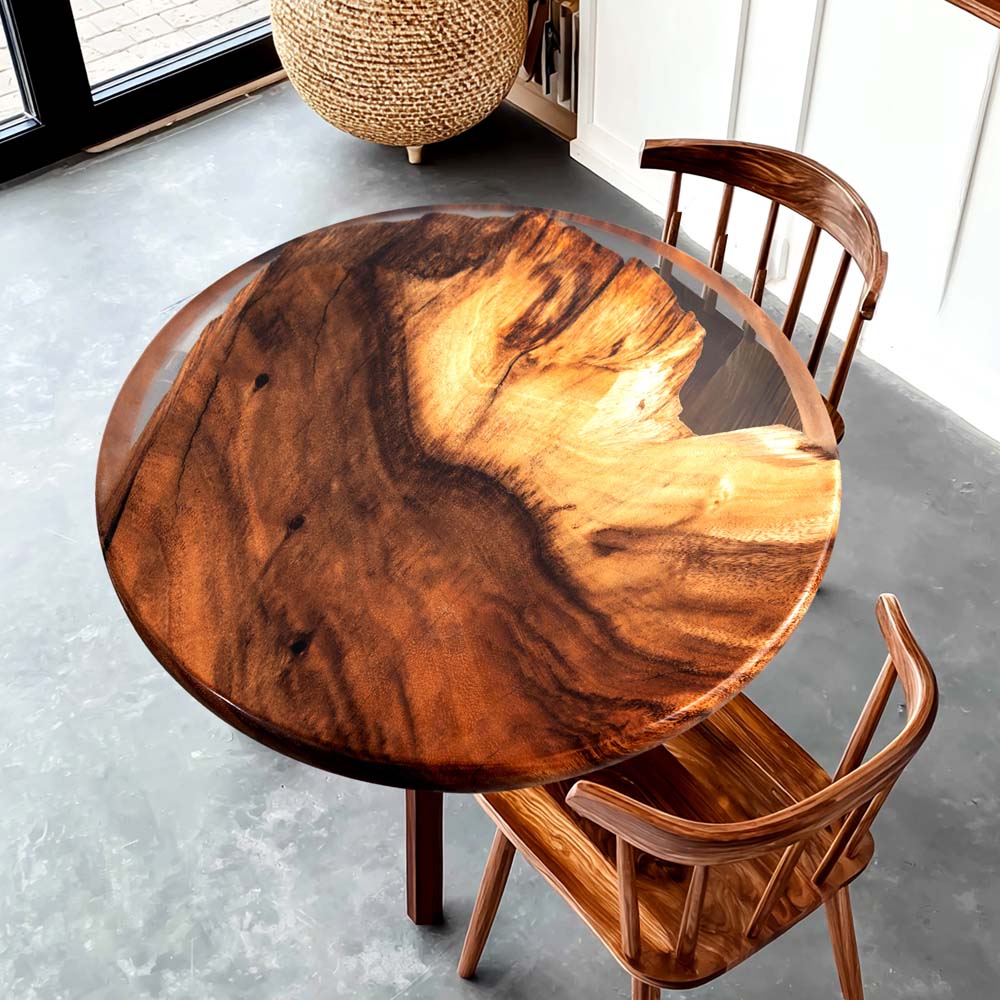 Elite Large Walnut Wood with Transparent Epoxy Resin Round Table ECT-171