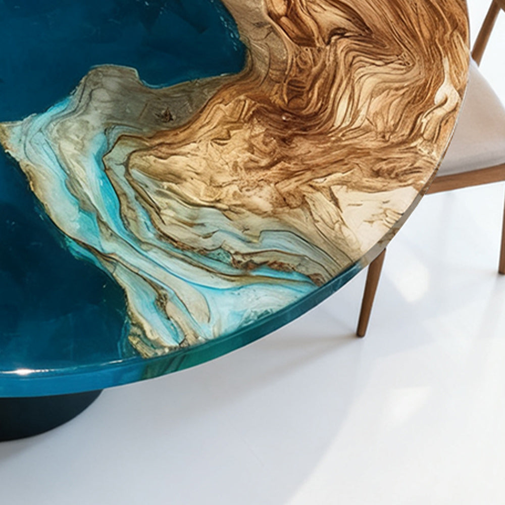 Elite Walnut Blue Ocean Epoxy Round Dinner Table ECT-254