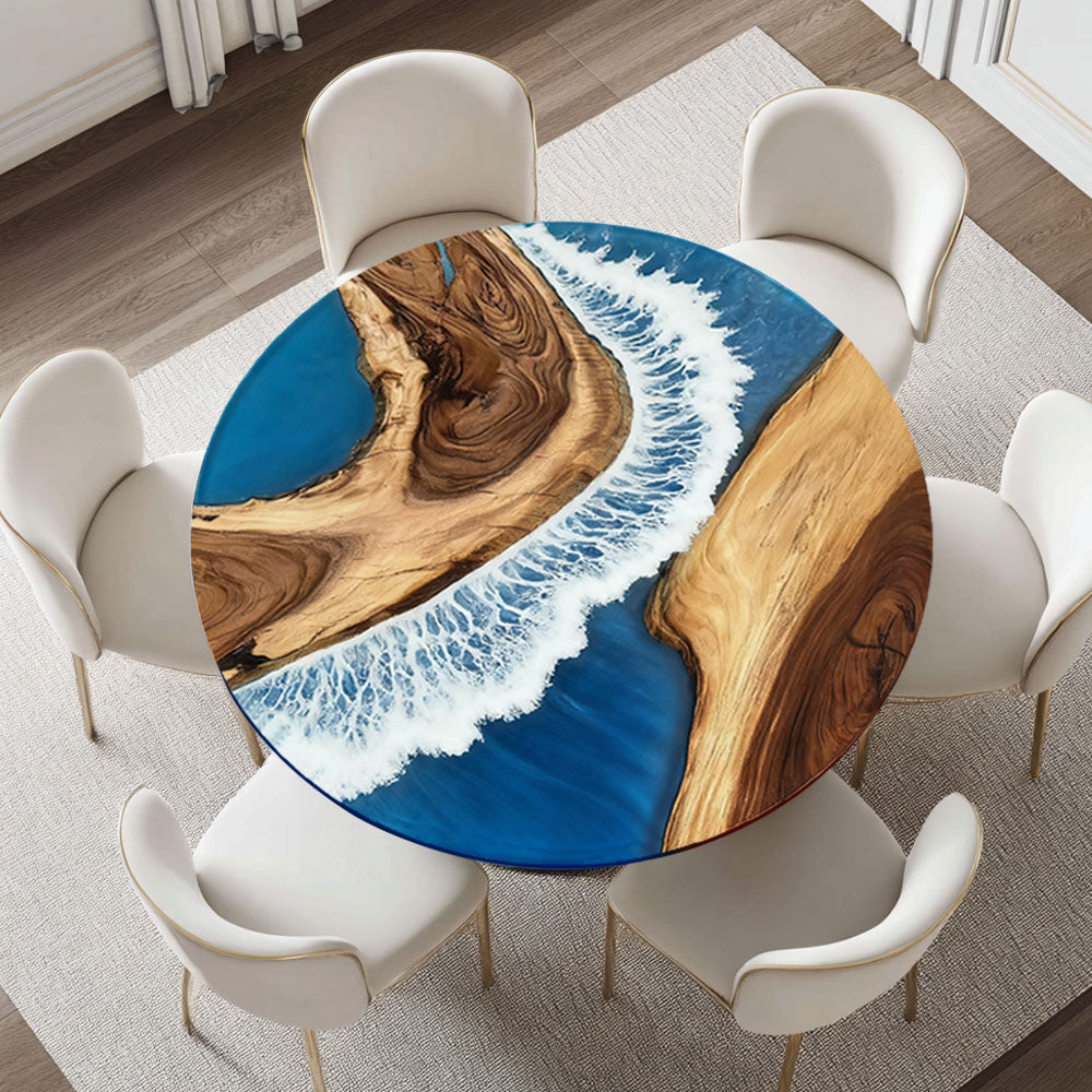 Elite Round Walnut Dining Table with Sea Wave - Inspired Resin Inlay ECT-13
