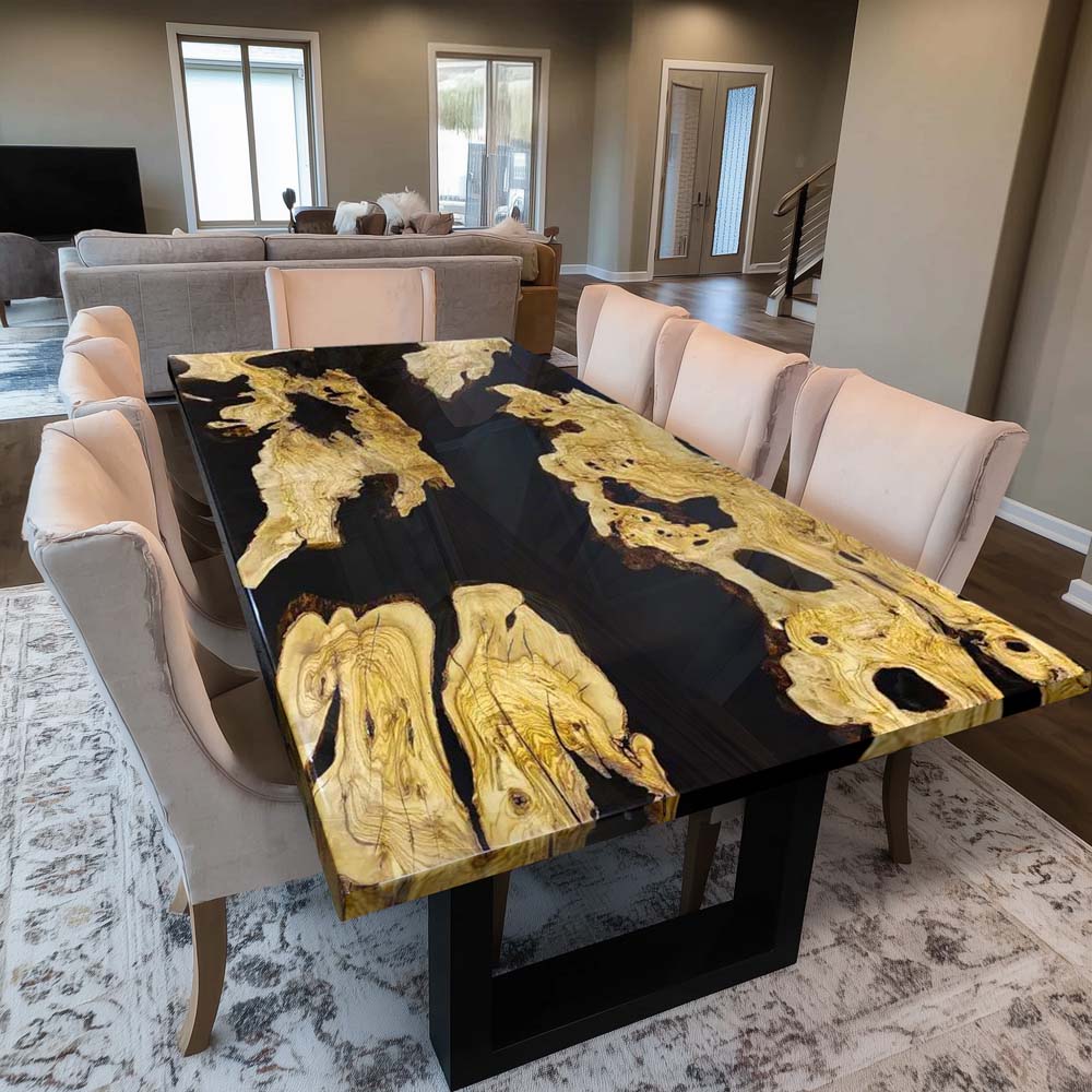 Elite Olive Wood & Black Epoxy Resin Conference & Dining Table ECT-209