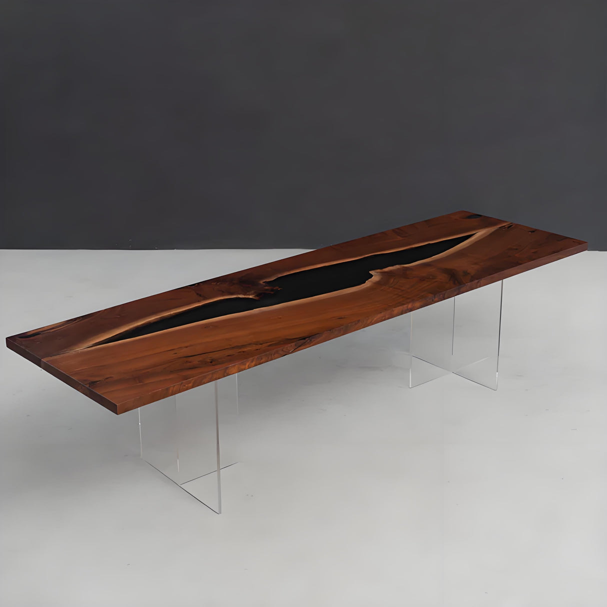 Elite Black Walnut Wood Transparent Black Epoxy Resin Table 31.88"Wx107.48"L, EIT-26