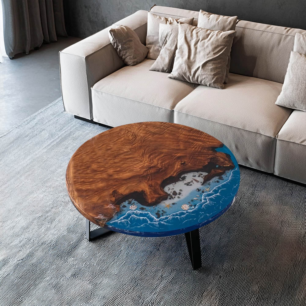 Elite 47.05" Diameter Round Walnut Table with Ocean - themed Resin Inlay EIT-39