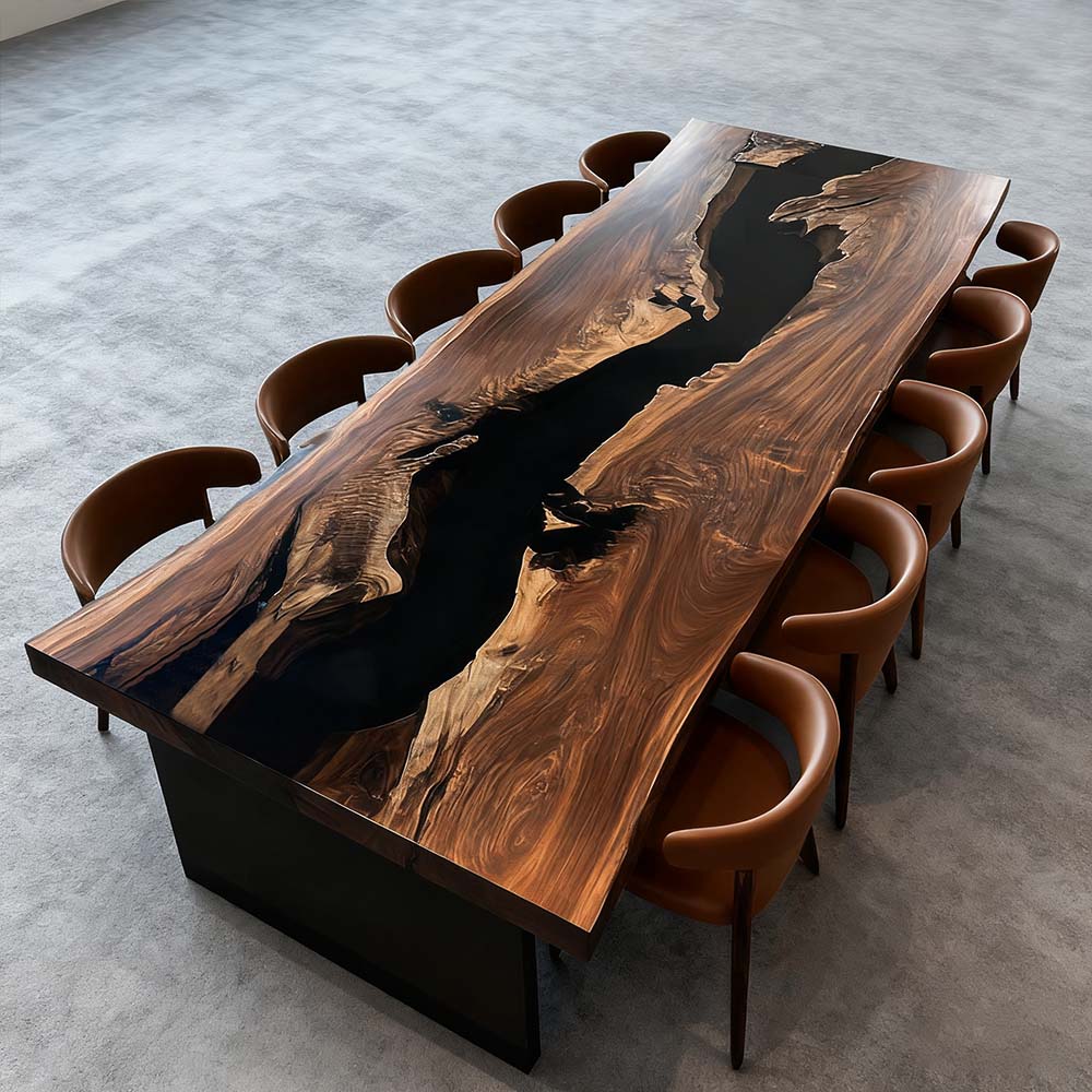 Elite Straight - Edge Black Walnut Dining Table with Deep Black Resin Inlay ECT-239