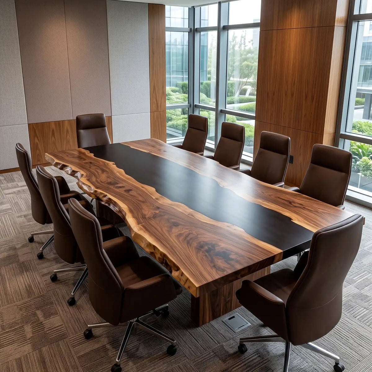 Custom Walnut Black Epoxy Live Edge Conference Table | ECT-423