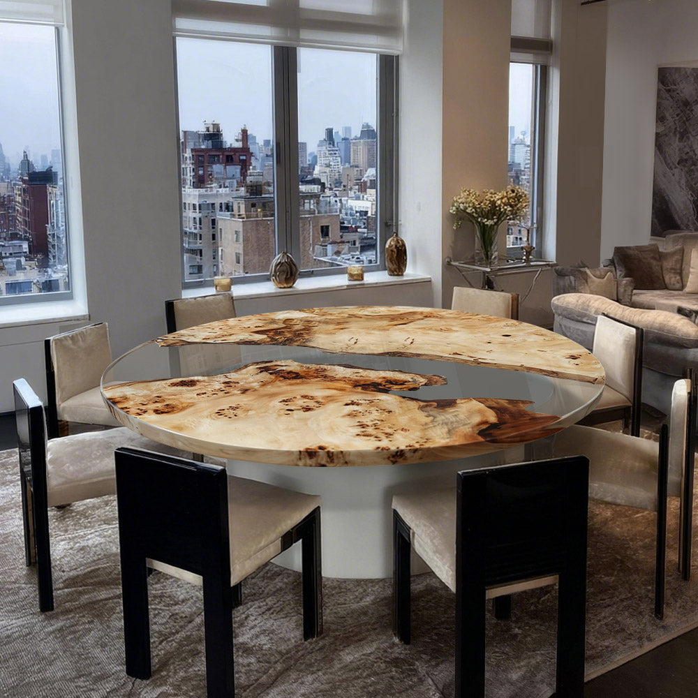 Elite 39.37" Diameter Round Poplar Table with Clear Resin Inlay EIT-41