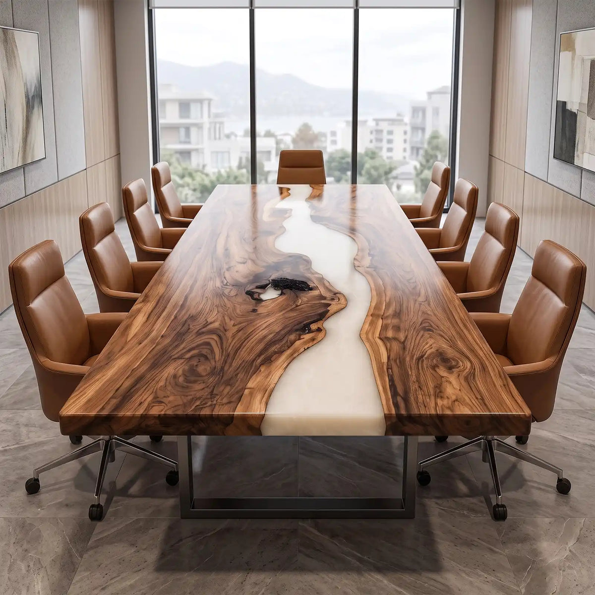 Custom Olive White Epoxy Resin Conference Table | ECT-426
