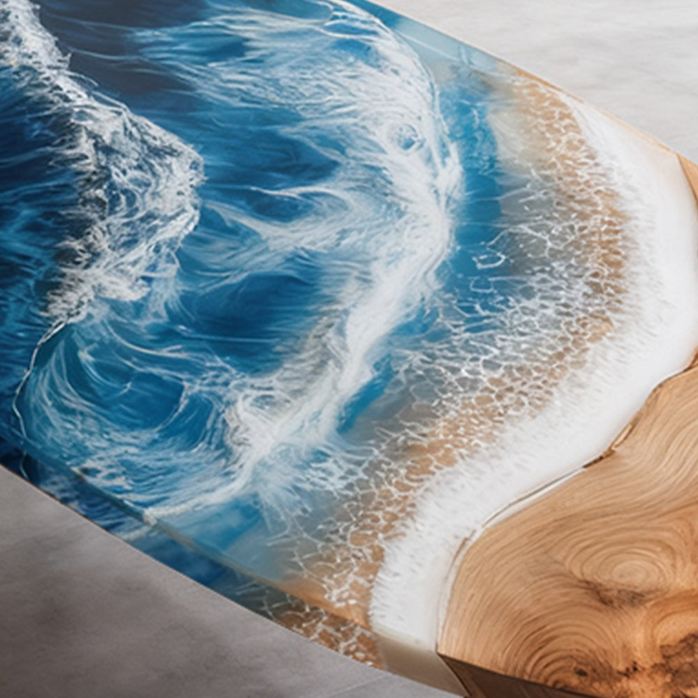 Elite Oval Olive Wood Dining Table with Dynamic Ocean - Wave Resin Inlay ECT-245
